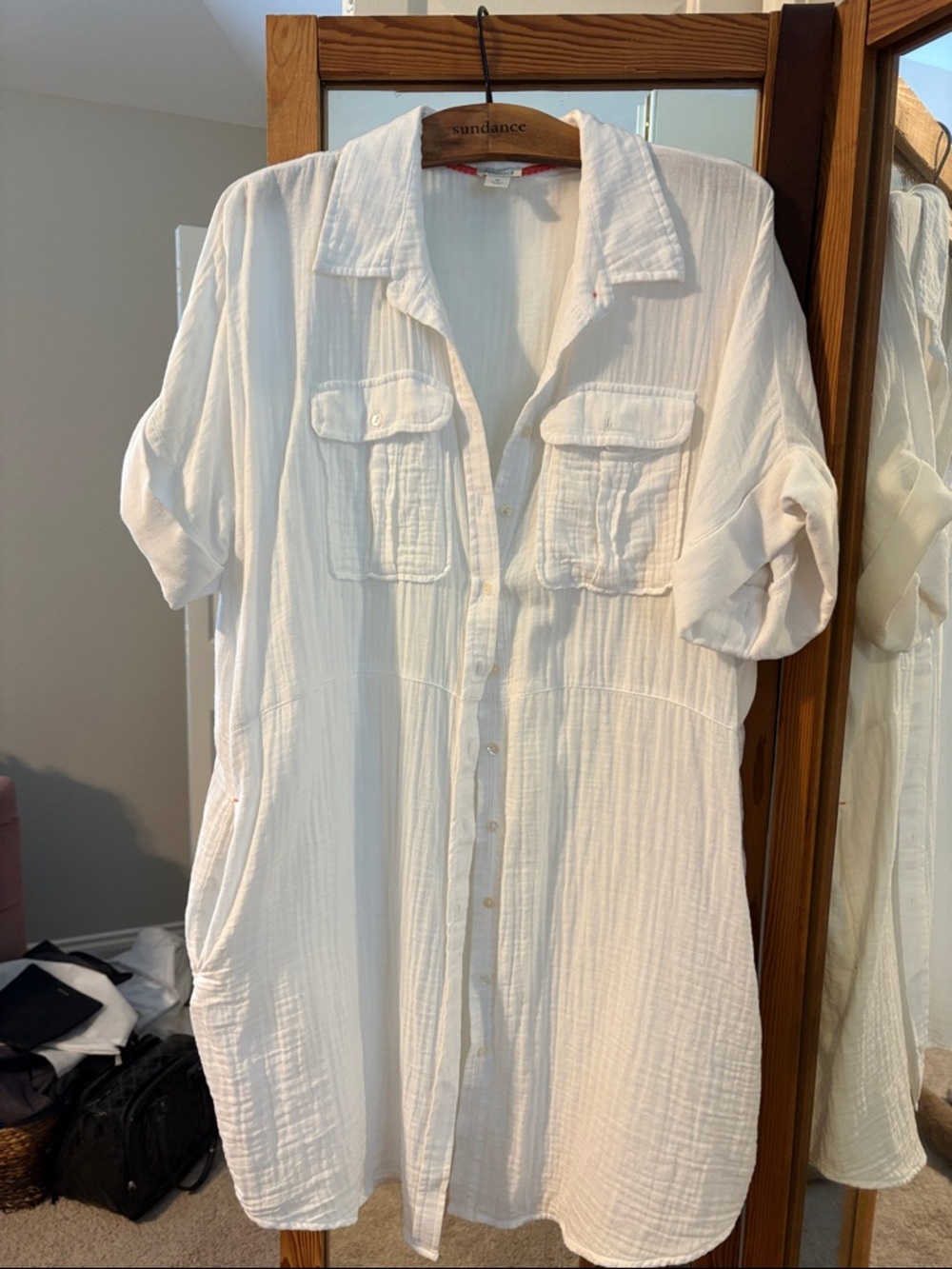 Sundance boutique White Gauze Button-Front Swim Coverup or casual dress!